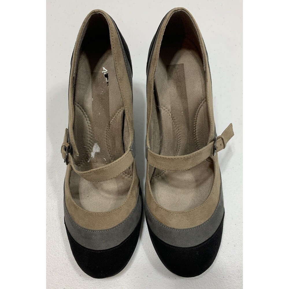 Aerosoles Mary Jane Pumps 10 Tan Gray Black Tri Tone - Picture 7 of 11